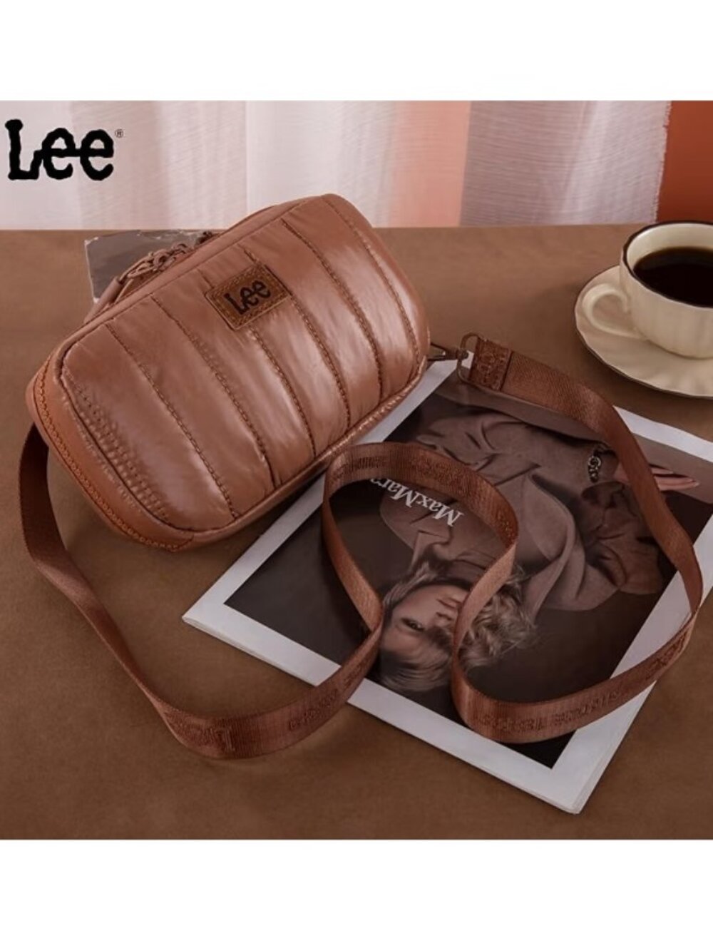 Lee Quilted Puffer Wristlet/Crossbody Bag Brown - Picture 5 of 8